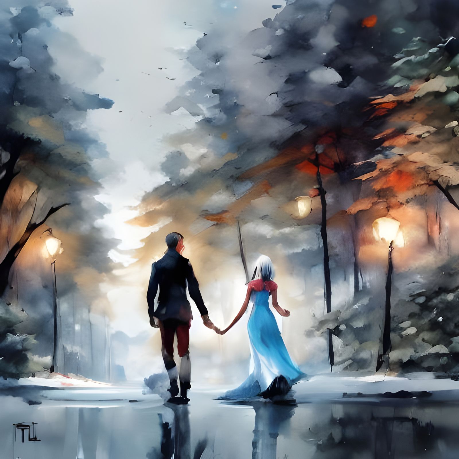 Enchanted Forest Couple in Watercolor Portrait