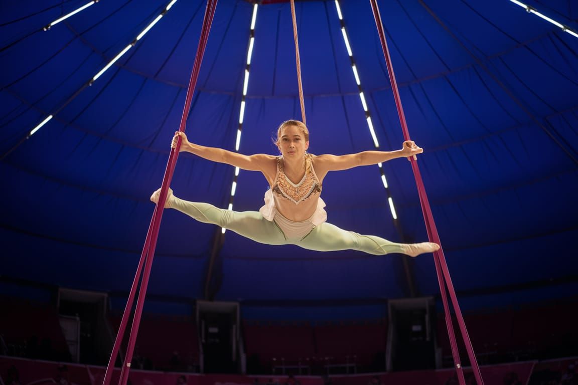 Flying Acrobat Performing at the Circus
