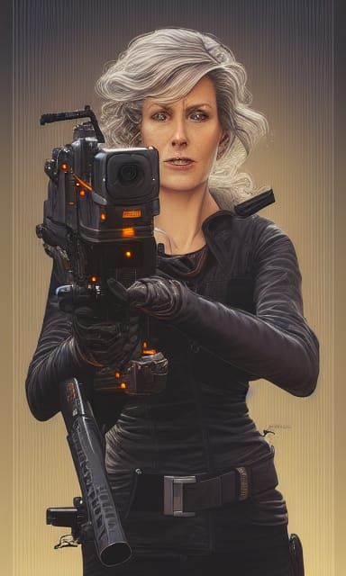Middle Aged Woman with Laser Gun, Comic Book Art