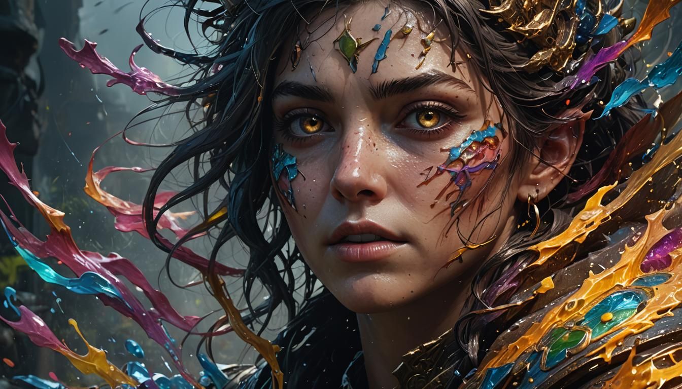 Dramatic Hyperrealistic Face in Splash Art Style