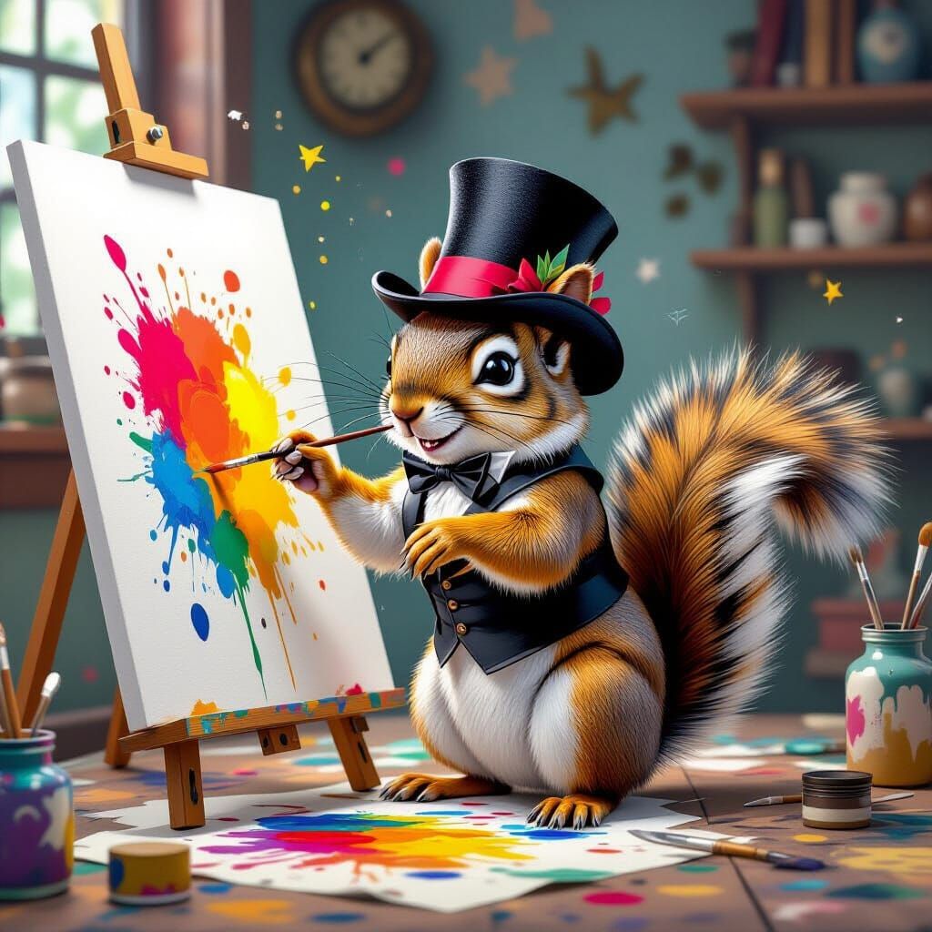 Squirrel Conductor Creates Colorful Abstract Art in Art Nouv...