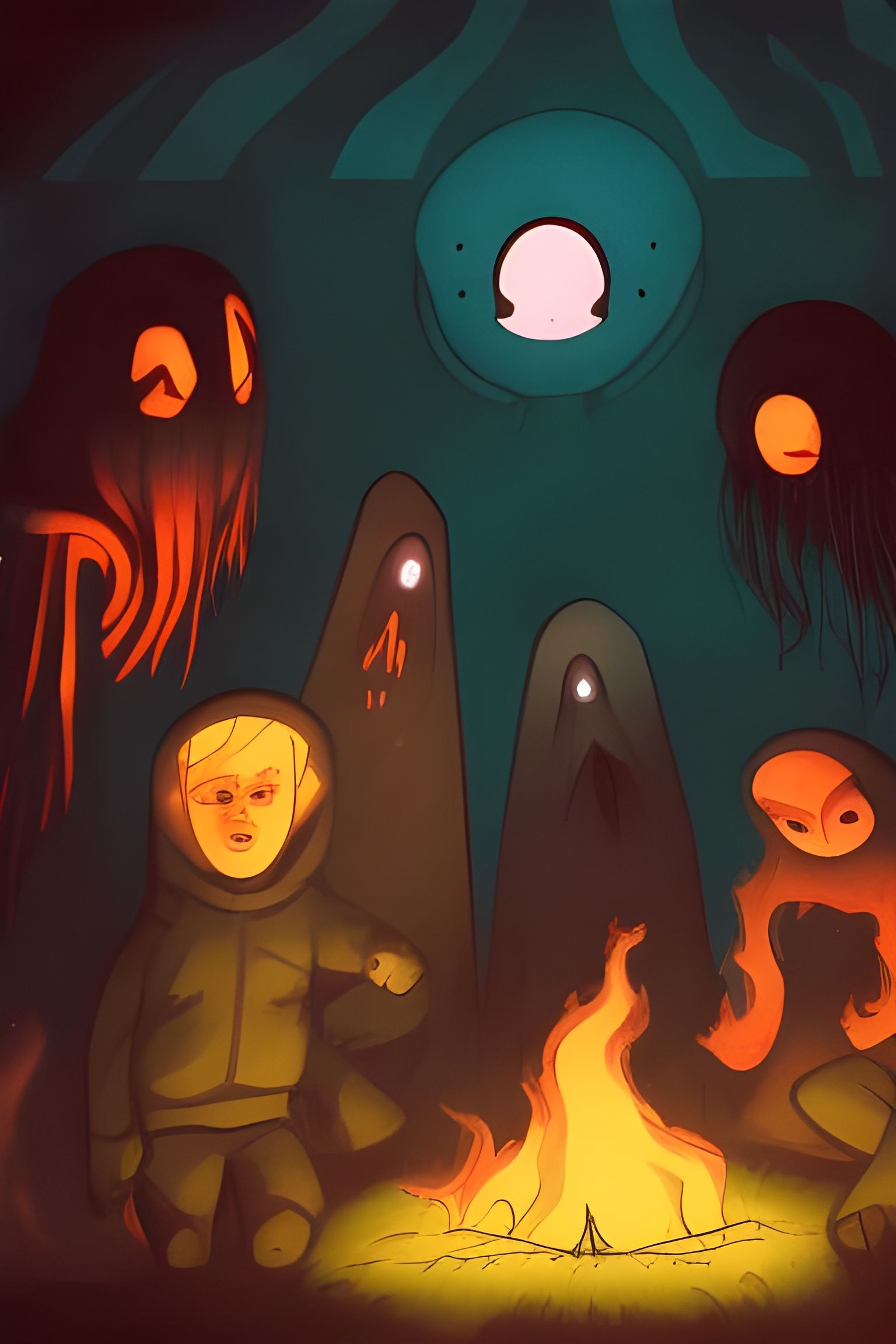 Ghosts Telling Stories Around a Campfire