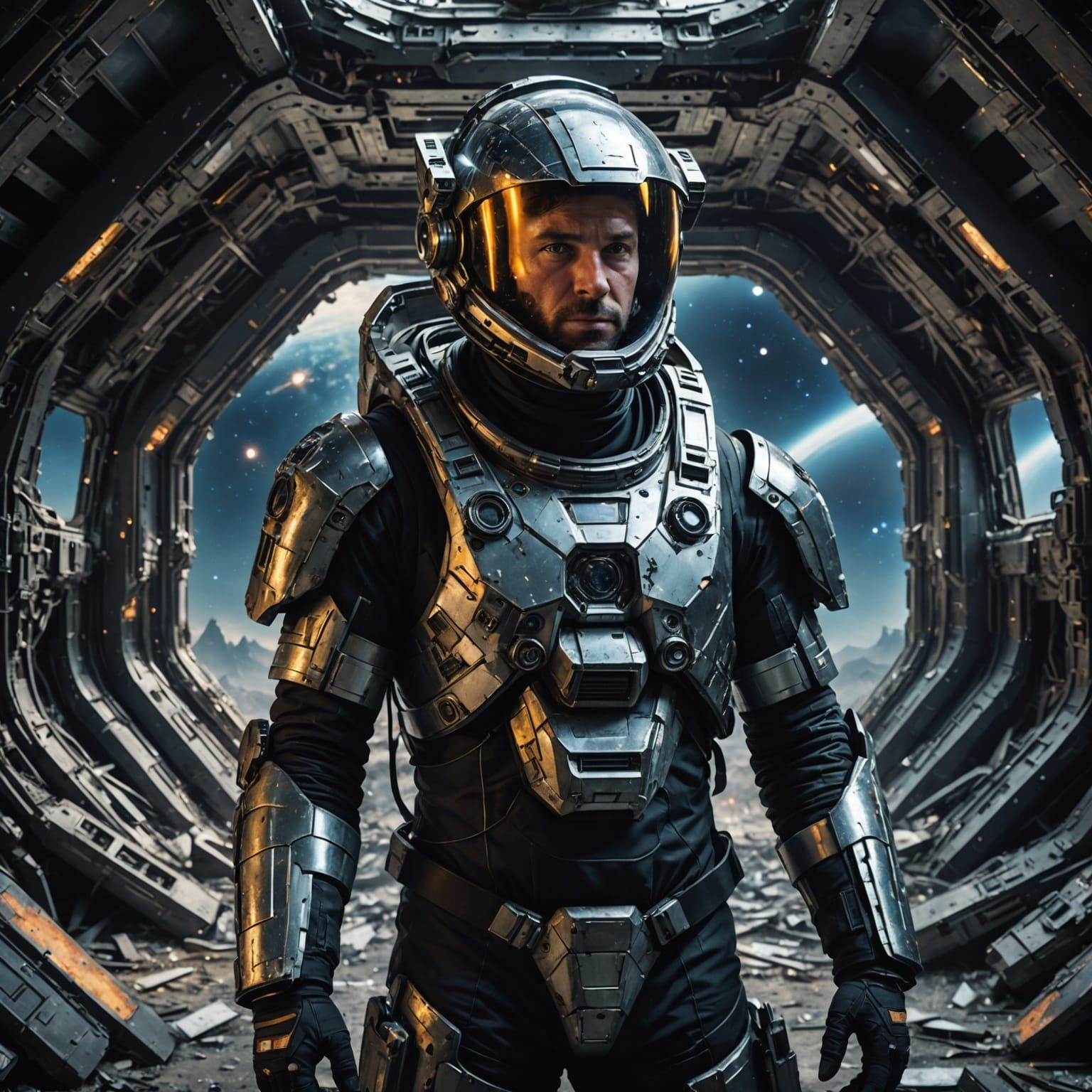 Astronaut in Spaceship Wreckage: Digital Matte Painting