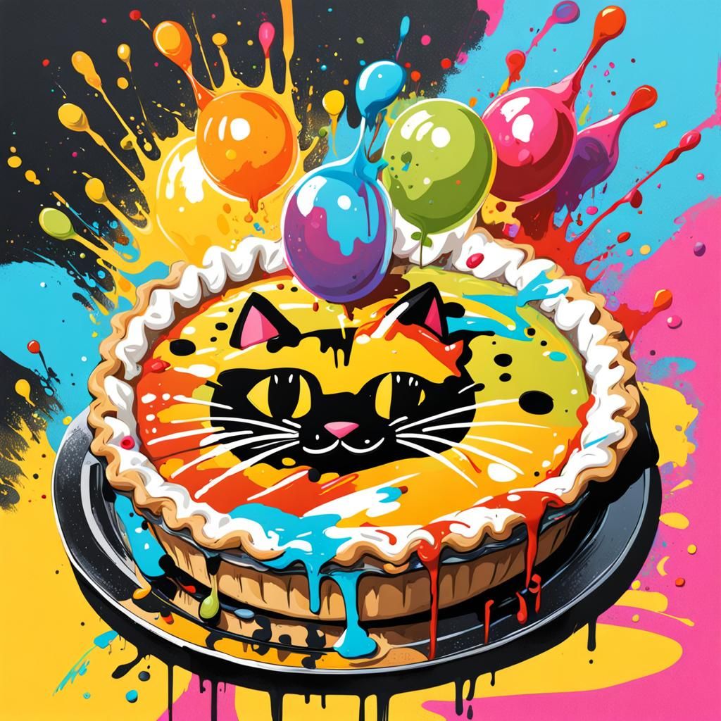 Birthday Pie for Cats in Graffiti Art Style