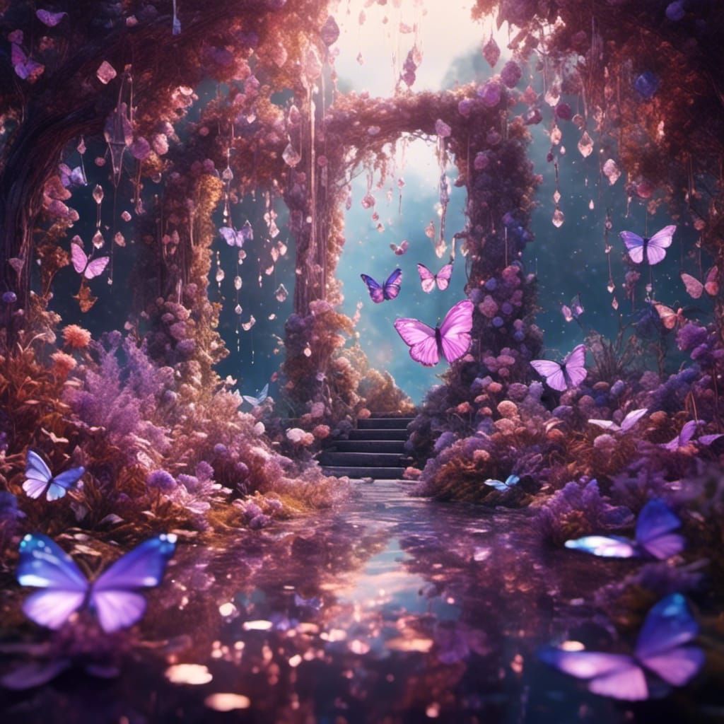 Amethyst Crystal Butterflies in Enchanted Garden