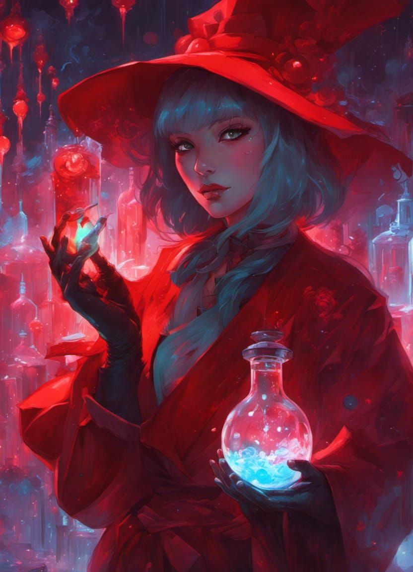 Red Arasaka Mixologist in Bioluminescent Laboratory