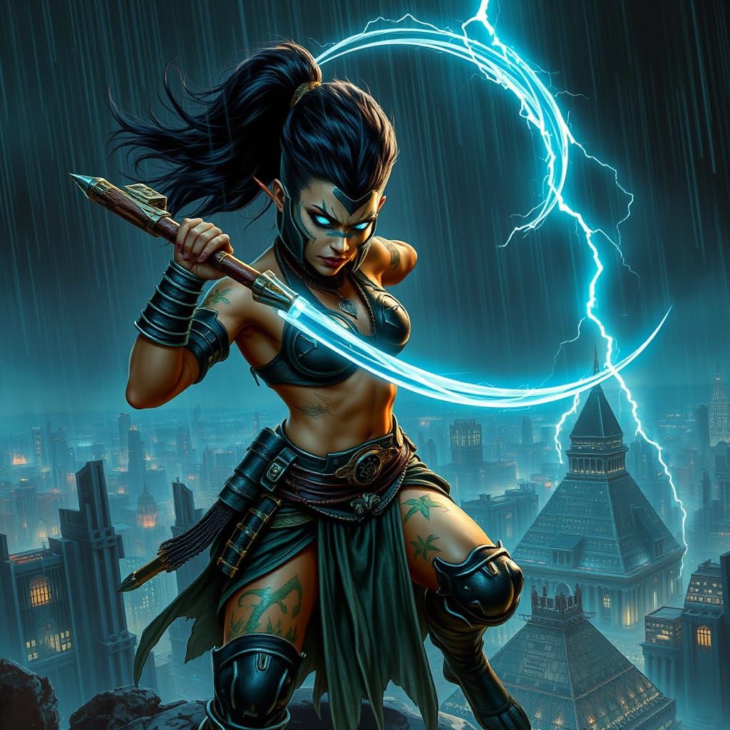 Cyberpunk Warrior Empress with Electric Whip