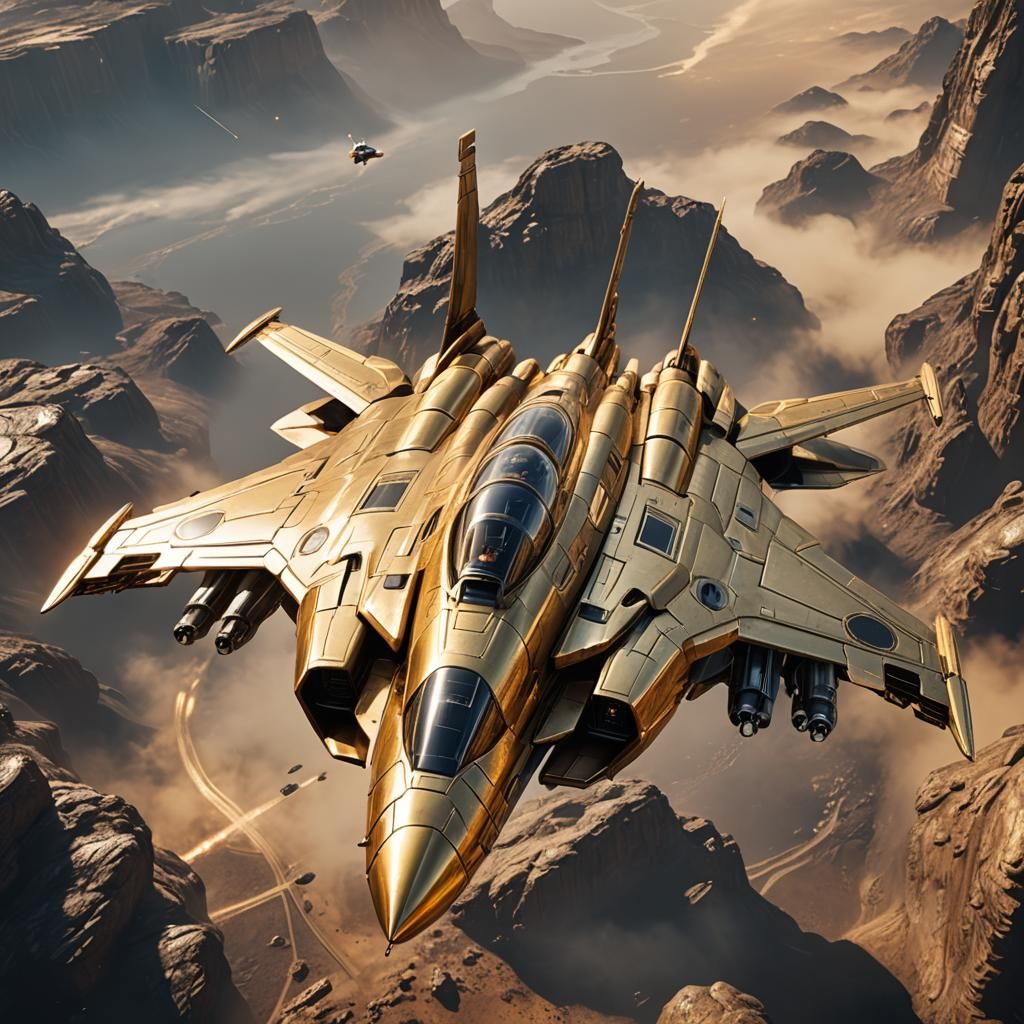 Gold Space Ranger Fighter Jet in 3D