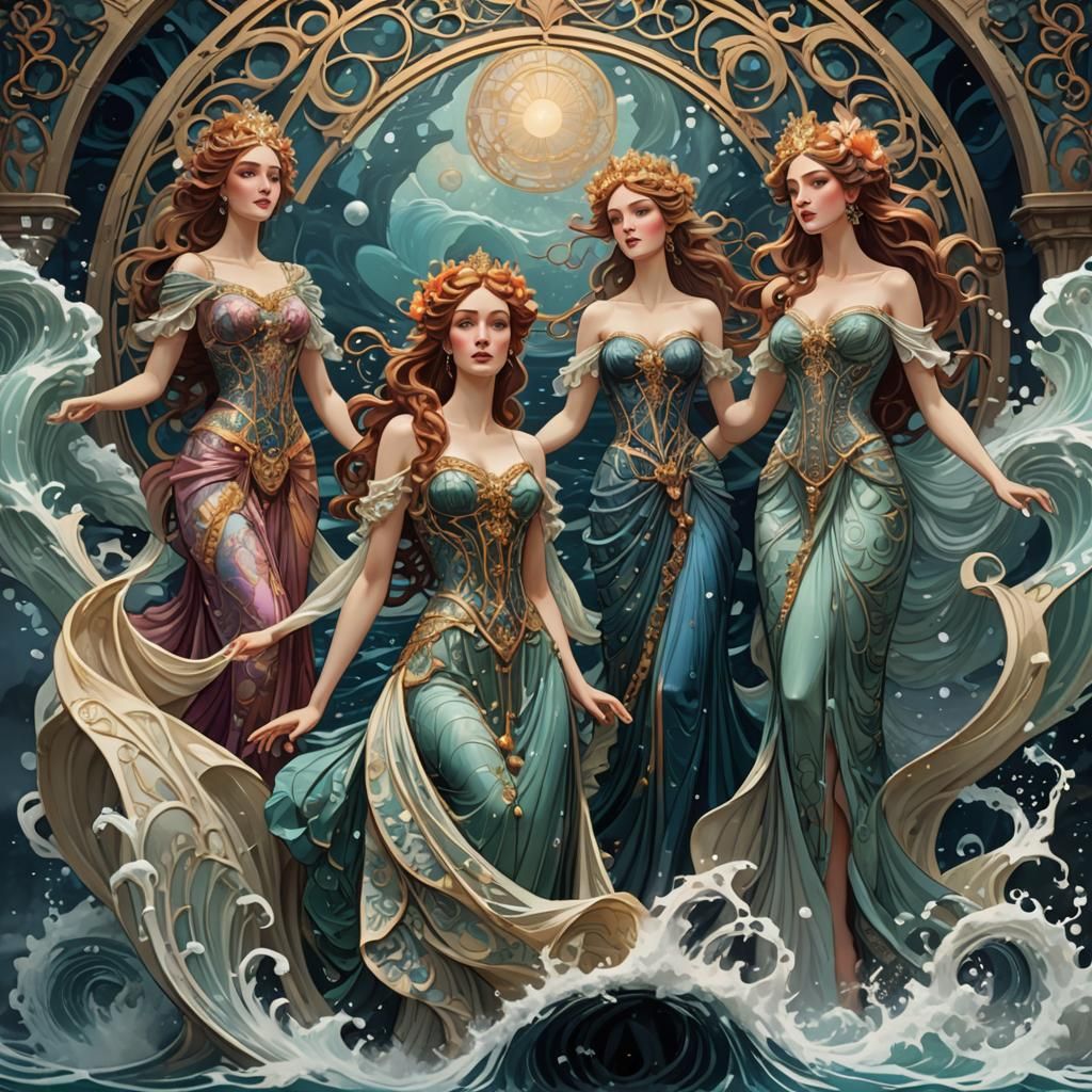 Art Nouveau Portrait of Poseidon's Wives