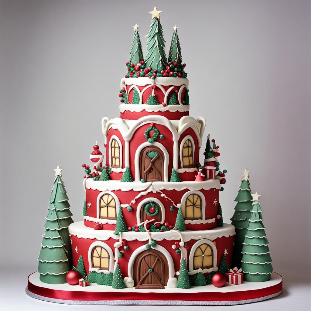 Majestic Christmas Cake Sculpture with Festive Fondant