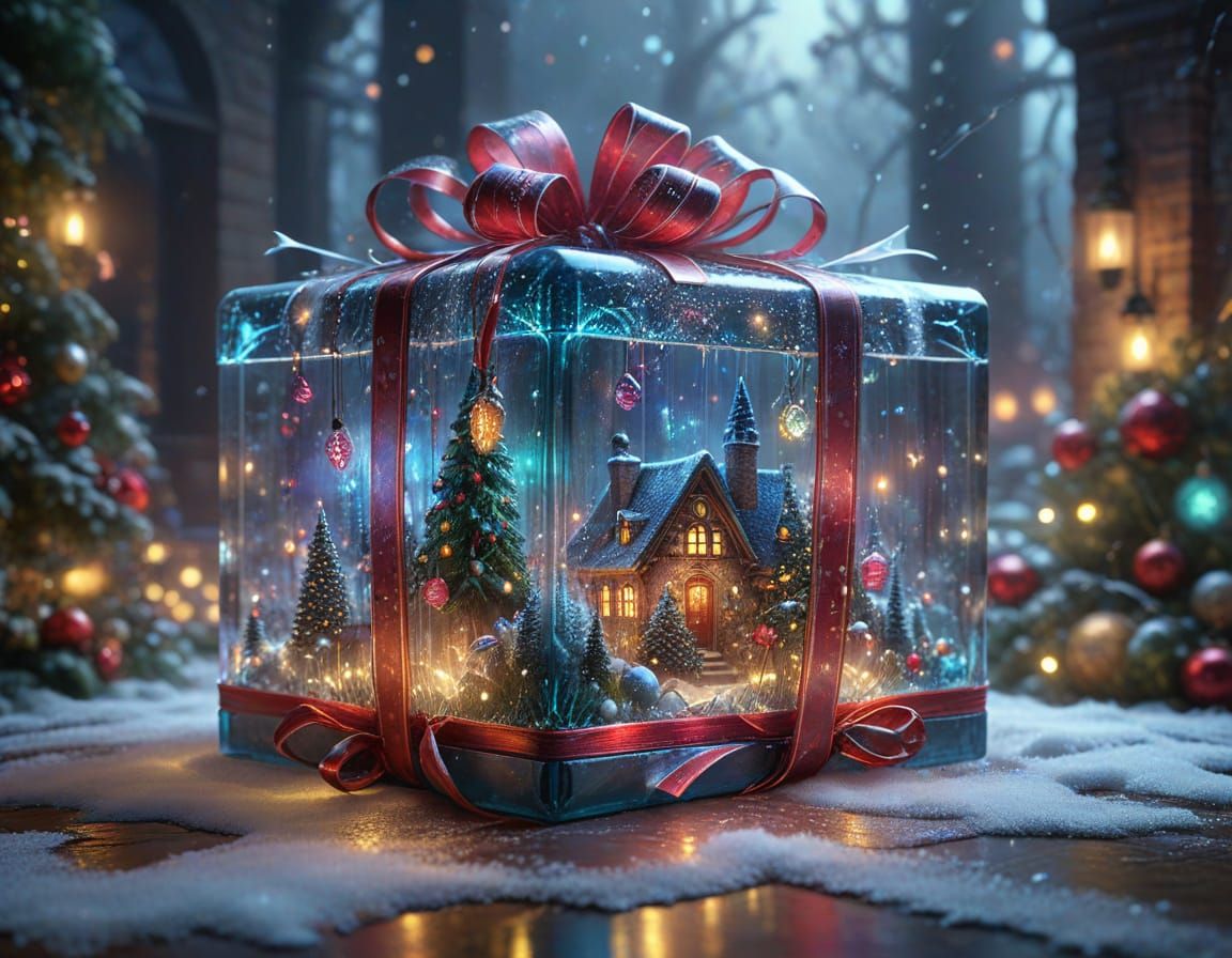 Glass Block Filled With Christmas Lights and Decorations