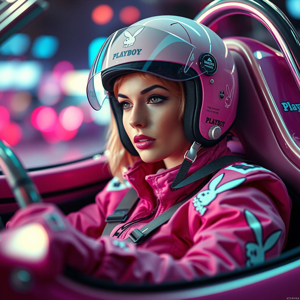 Pink Playboy Racer in Hyperrealistic Style