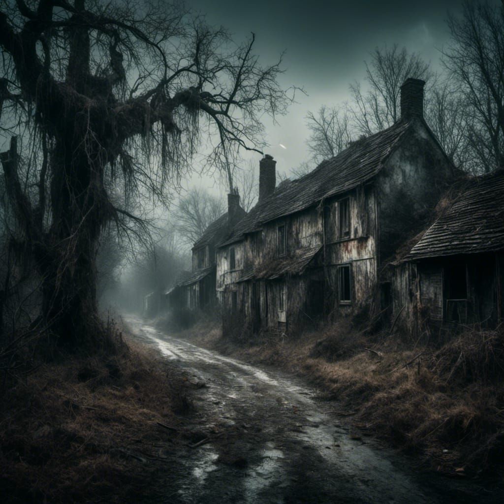 Eerie Ghosts Roam a Spooky Countryside Village
