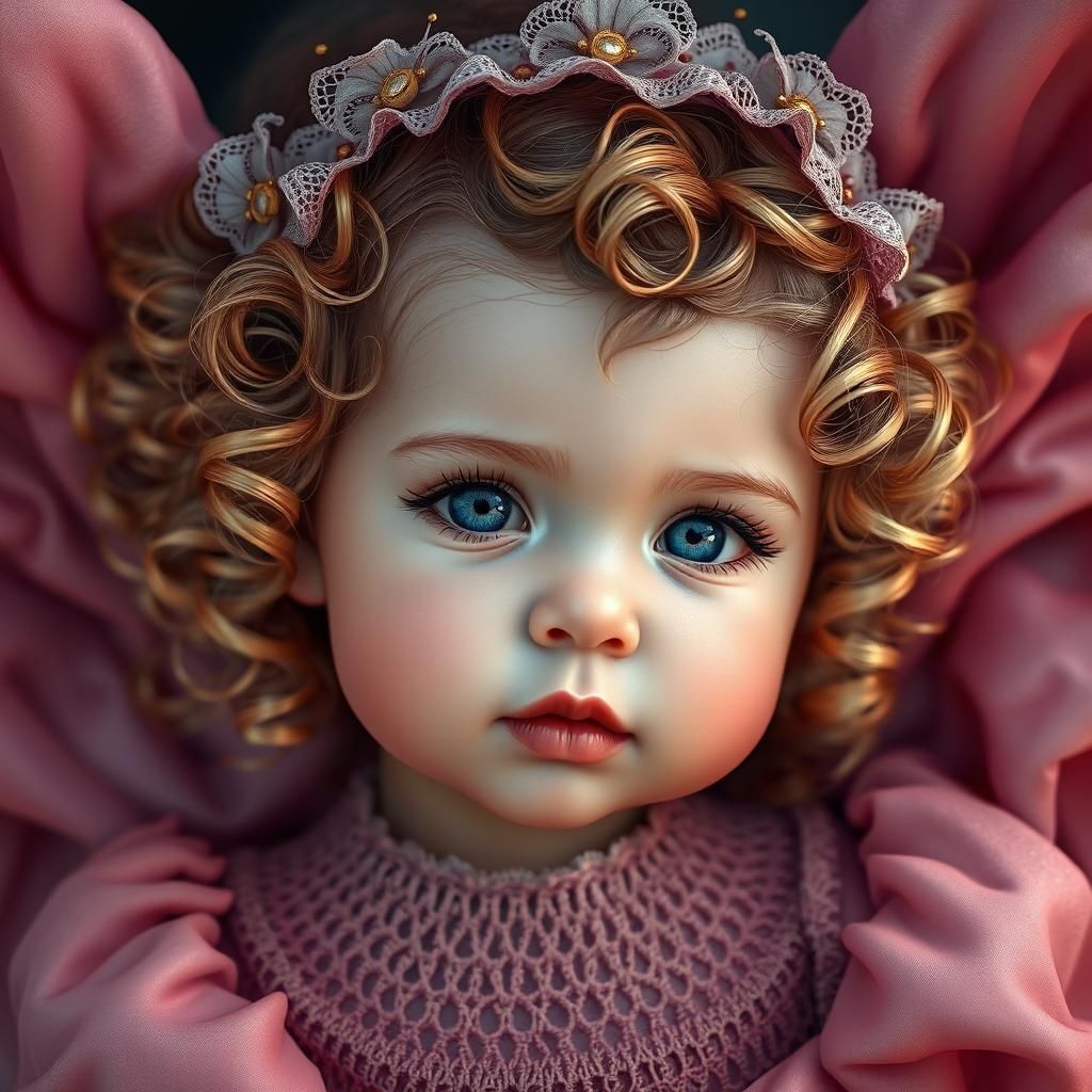 Angelic Baby Girl Portrait in Hyper-Detailed Style