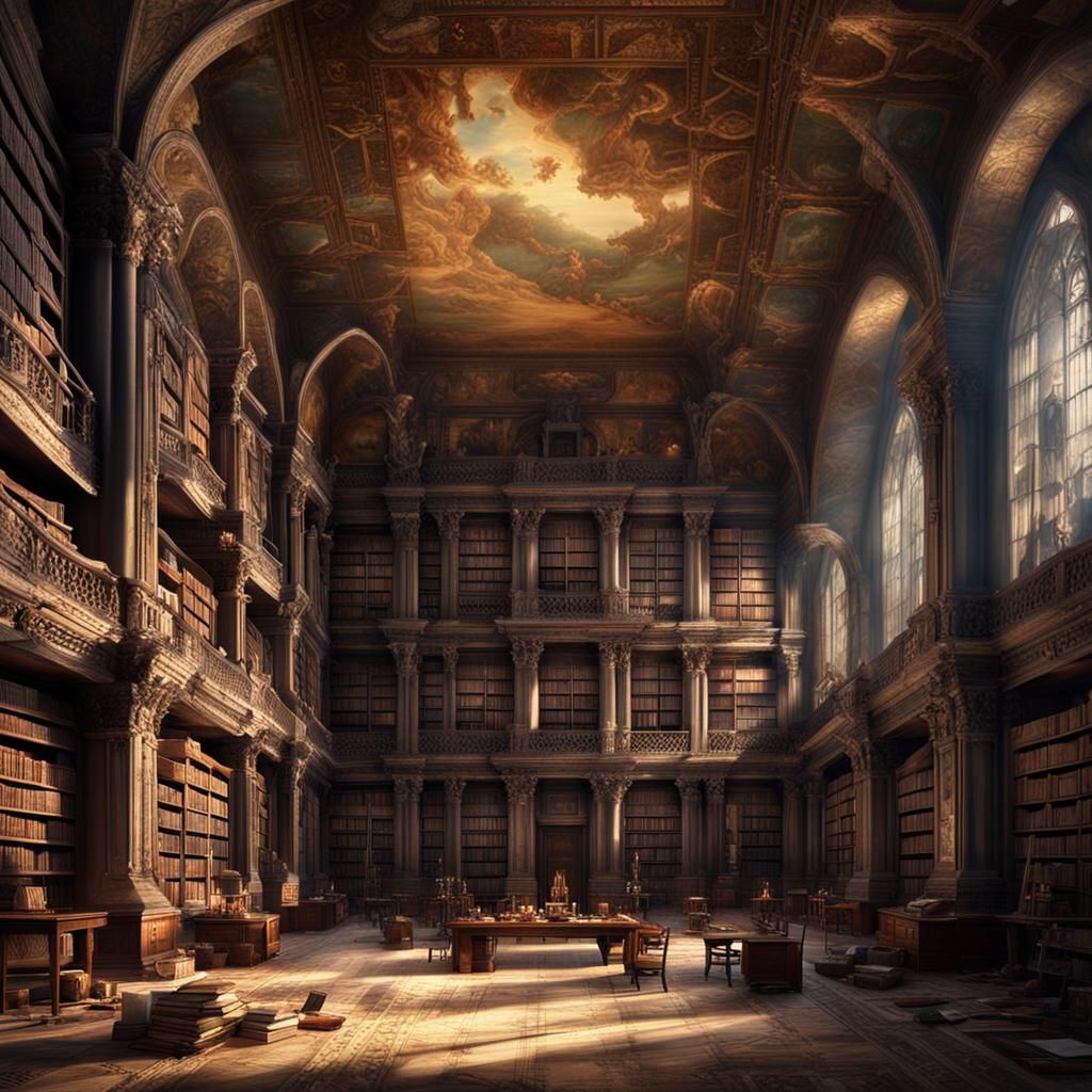 Epic Ancient Library with Towering Walls