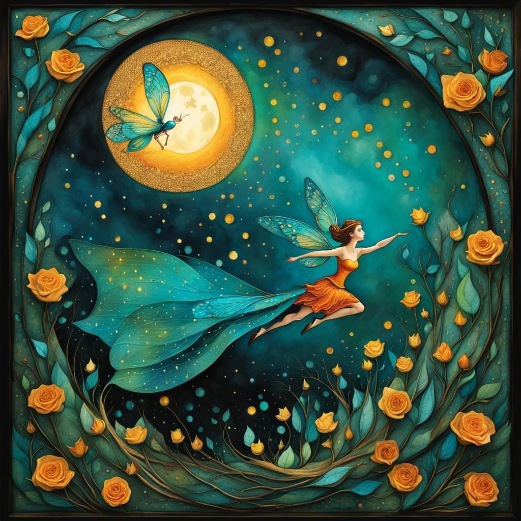 Enchanted Turquoise Fairy Dance in Watercolor Style