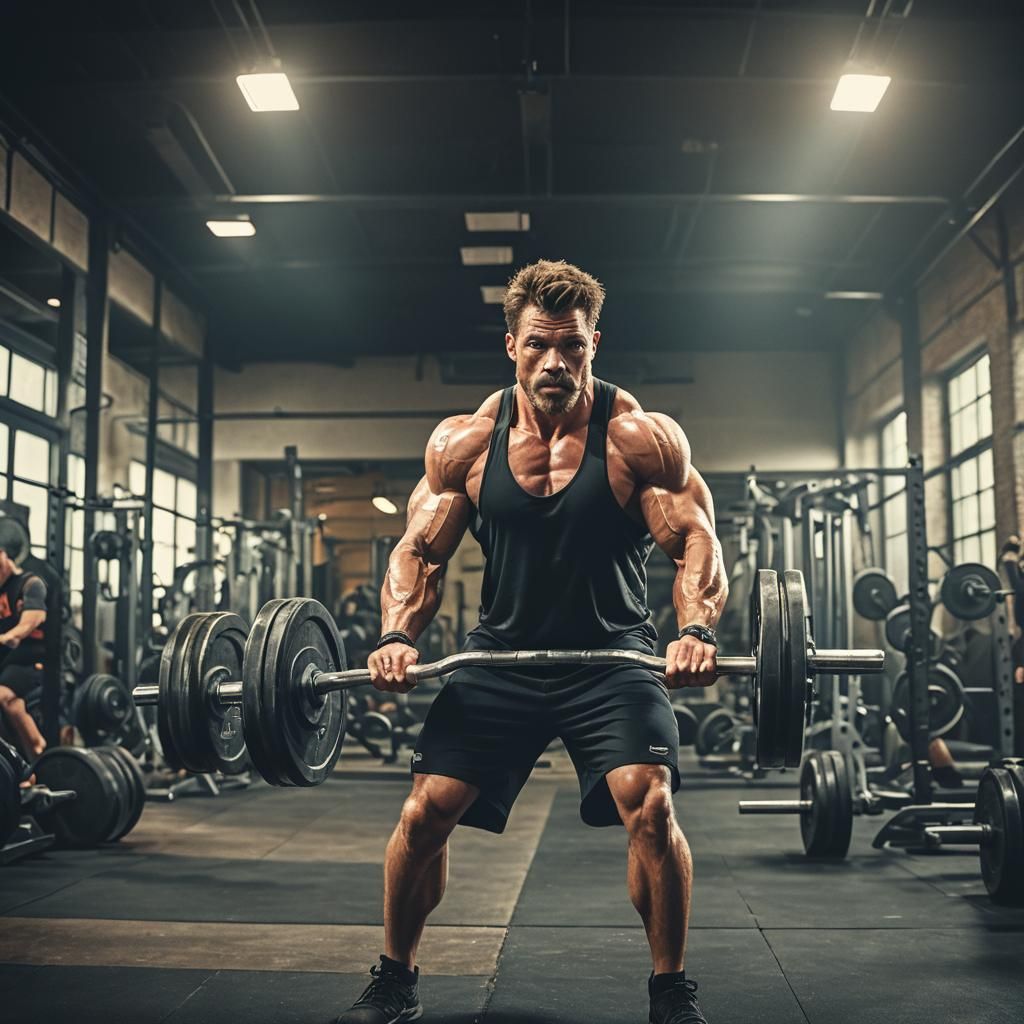 Cinematic Gym: Strong Man Lifting Weights