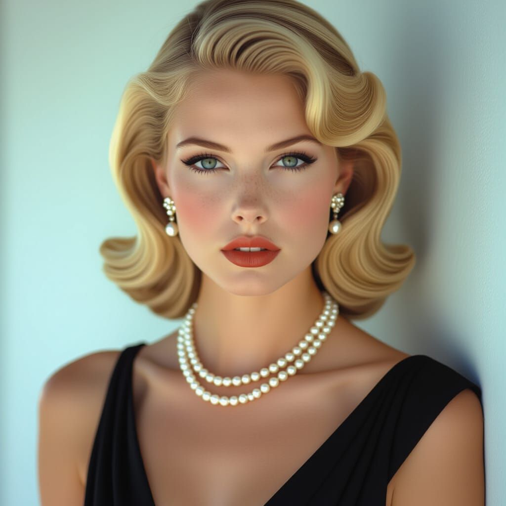 Glamorous Blonde in Noir Style Evening Dress