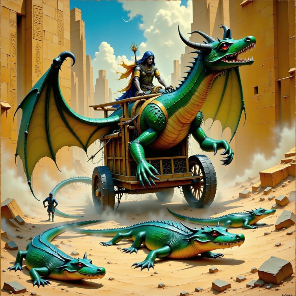 Egyptian Dragon Pulls Chariot Through Ancient Ruins