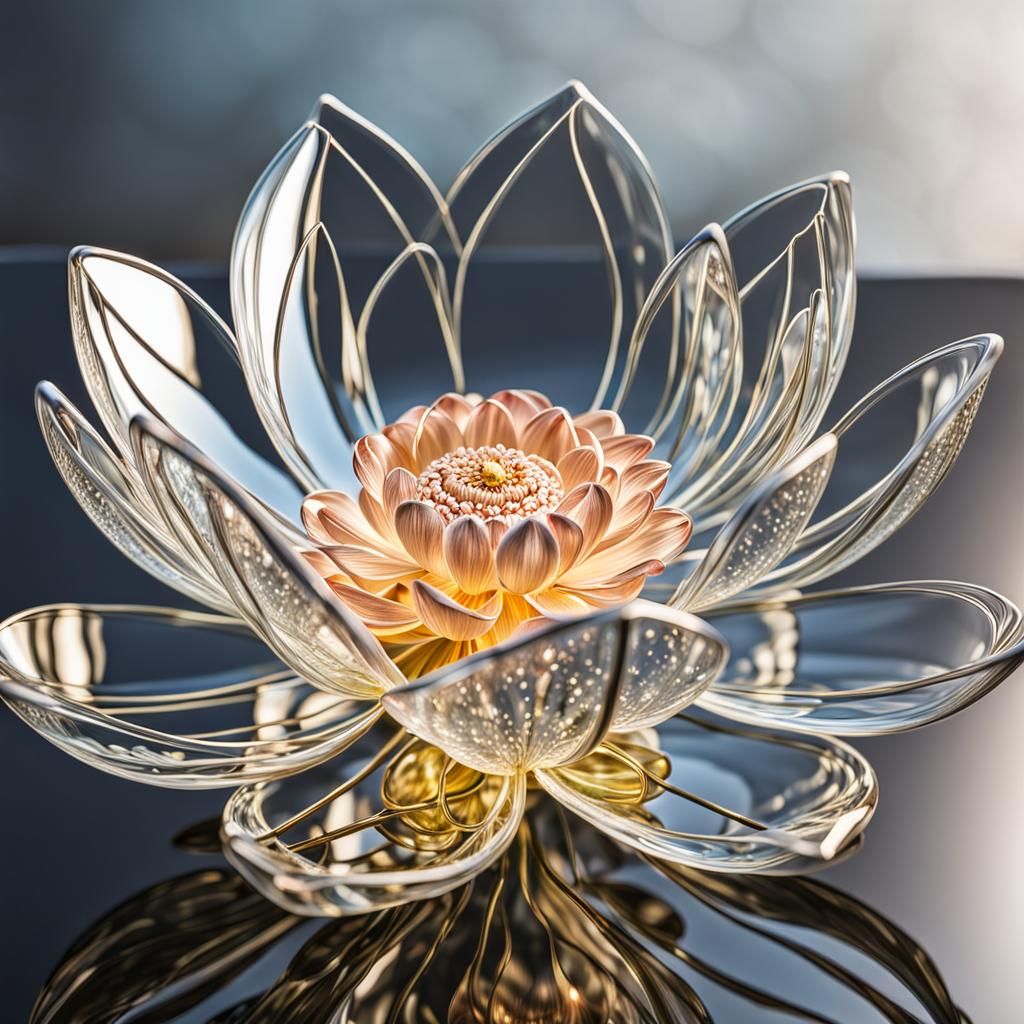 Floating Glass Lotus with Golden Filigree