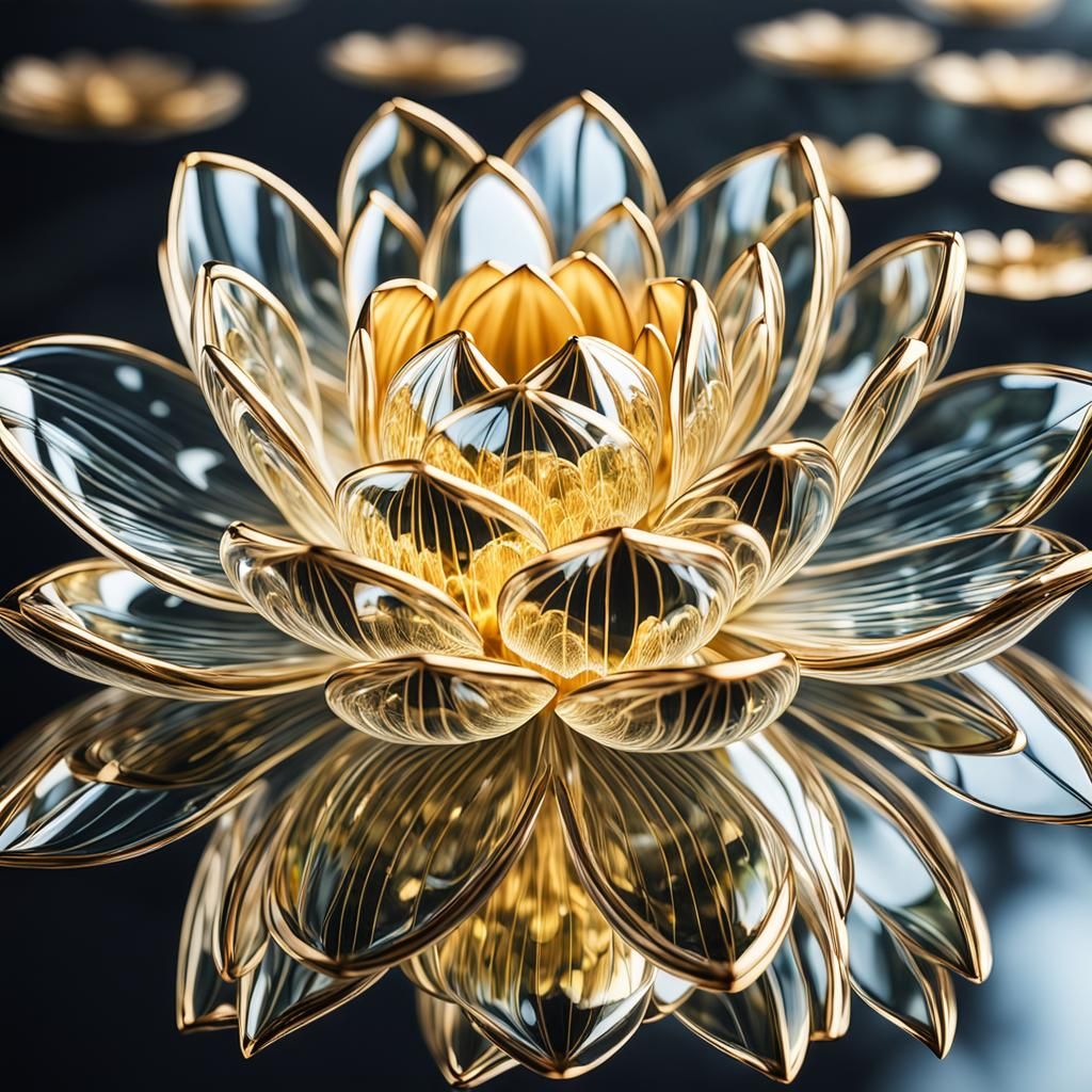 Floating Glass Lotus Flower with Golden Filigree