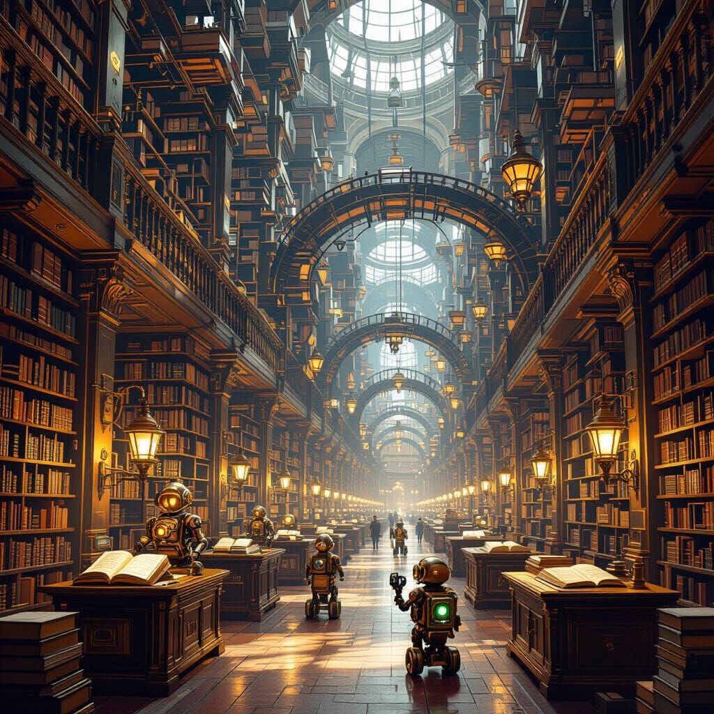 Steampunk High-Tech Library Database System