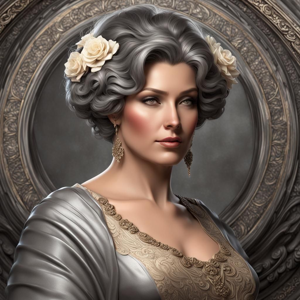 Old grey brunette hair beautiful woman Italian  grandmother ...