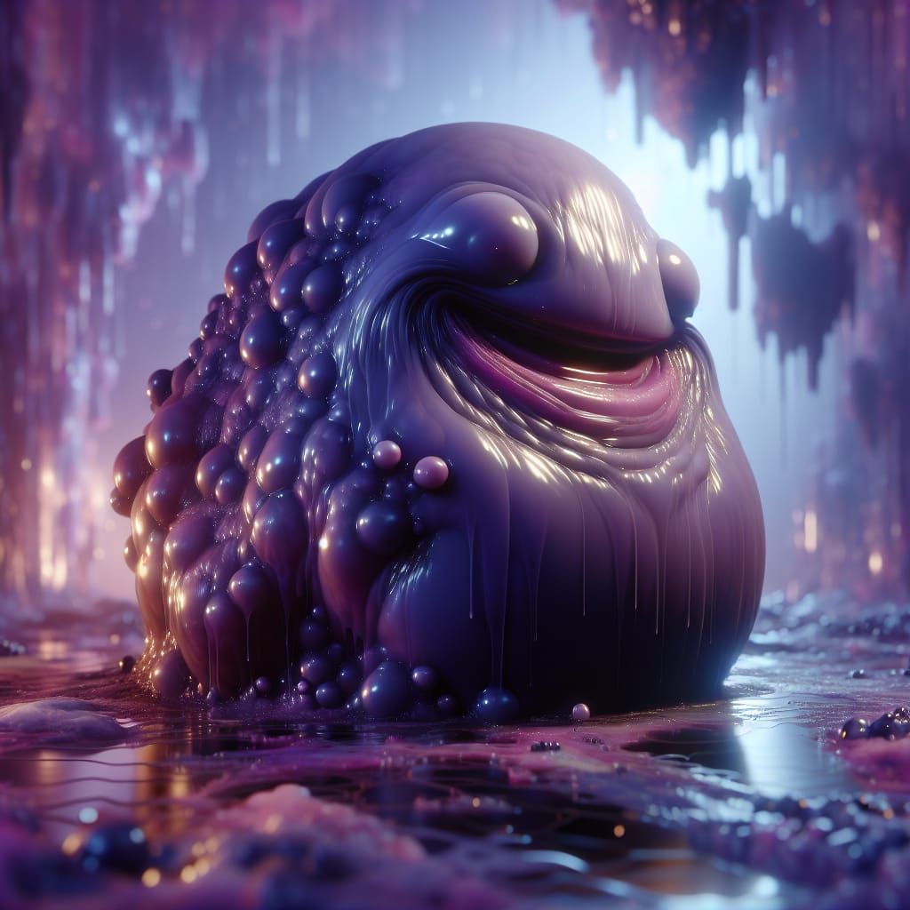 Amorphous Purple Creature in Ethereal Liminal Space