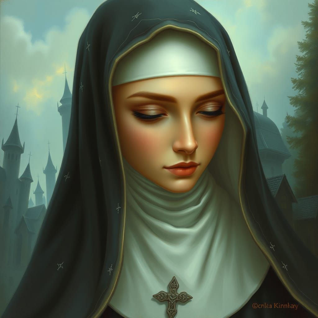 Ethereal Nun Portrait in Fantasy Setting