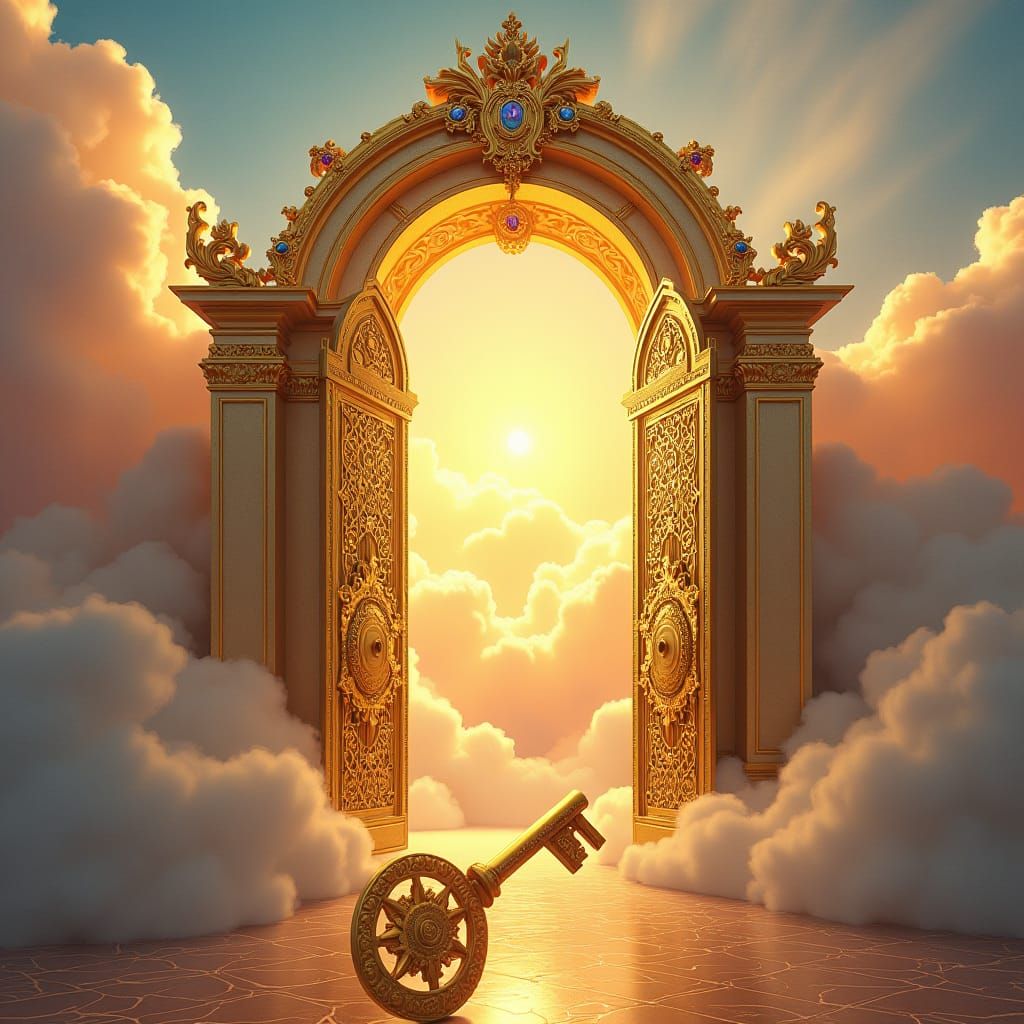 Ornate Golden Gate with Key in Klimt Style