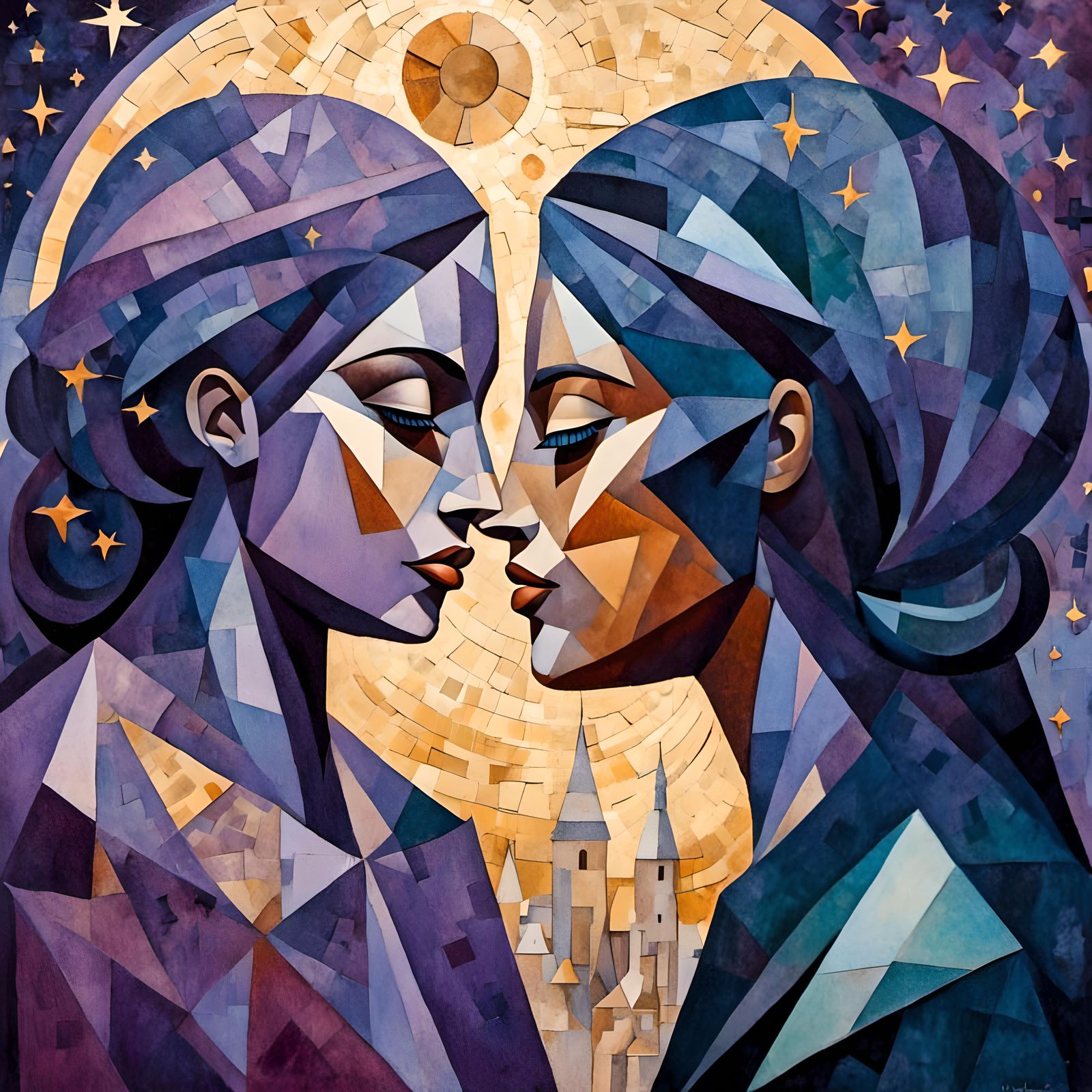 Cubist Papercraft Portrait of Lesbian Couple