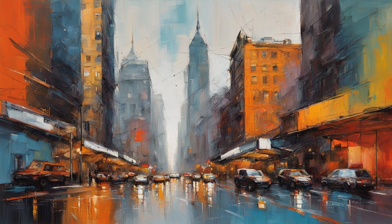 New York City Abstract Geometric Oil Painting