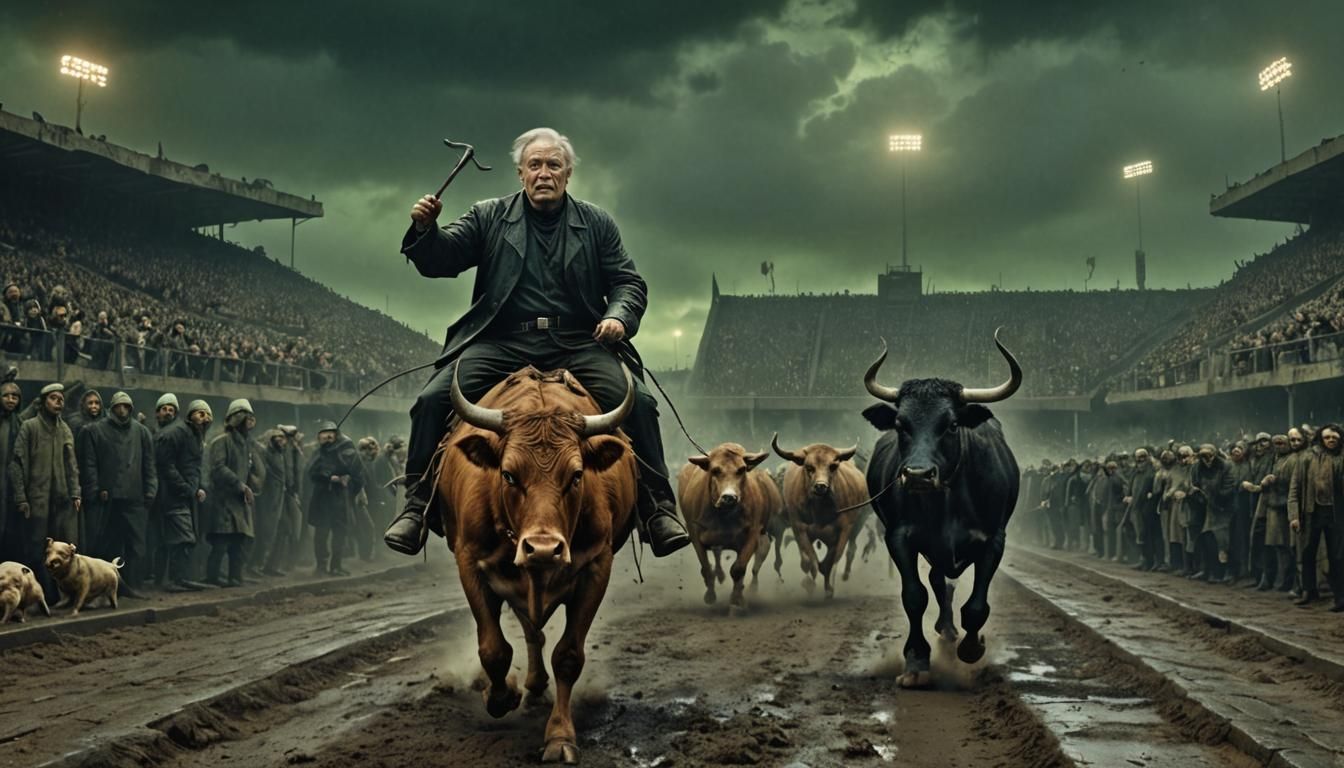 Surreal Stadium Scene in Dark Fantasy Style