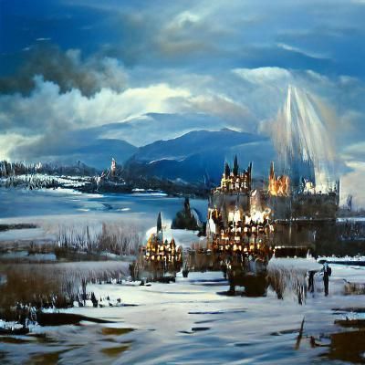 Hogwarts Castle Winter Scene as Oil Painting