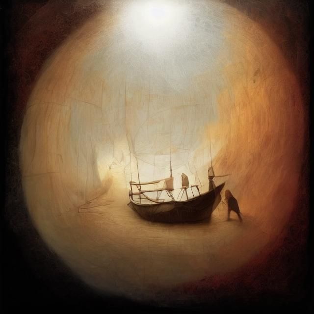 Abstract Concentric Circles Painting with Lone Figure