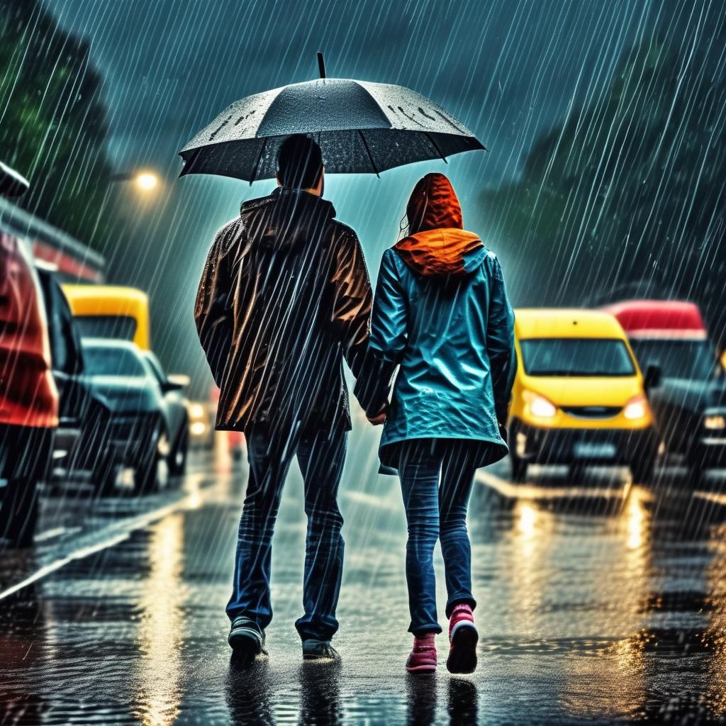 Young Couple's Rainy Day Romance