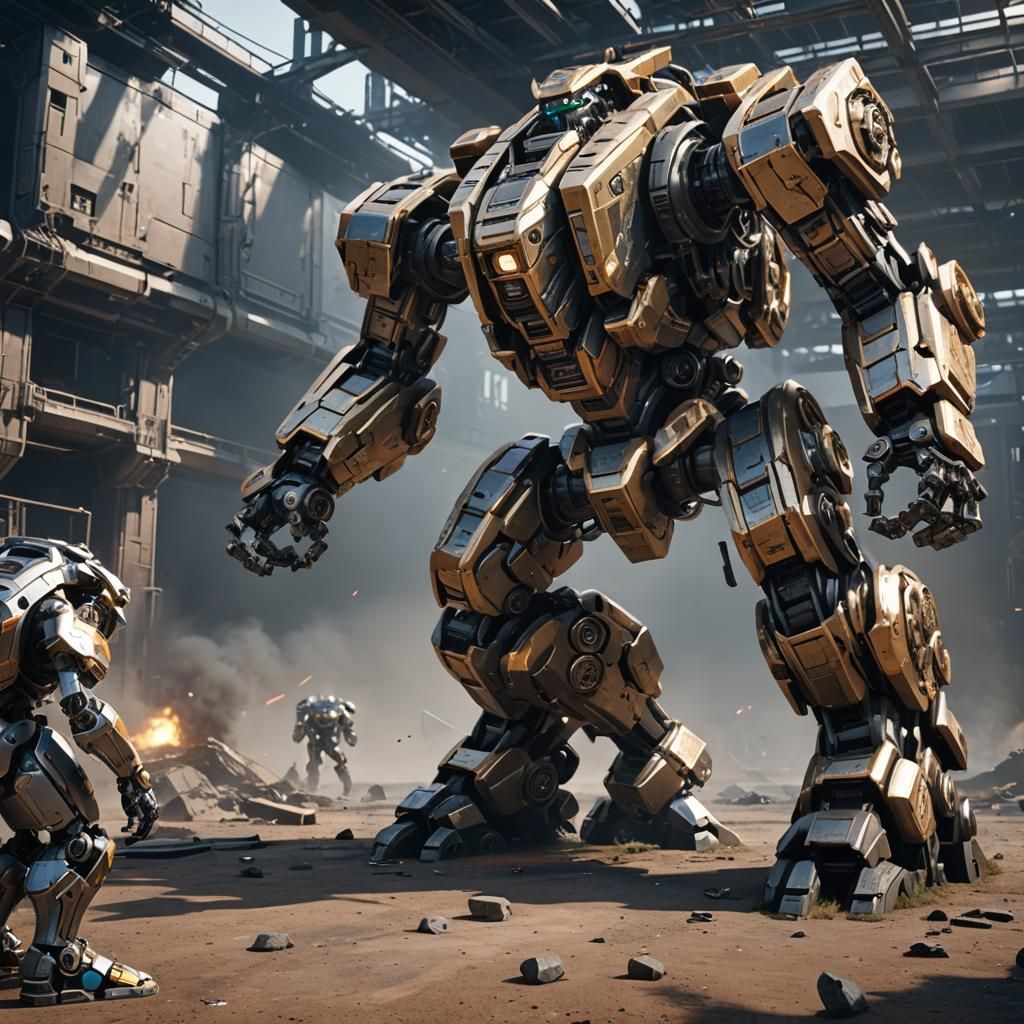 Epic Mech Brawl in Futuristic Sci-Fi Style