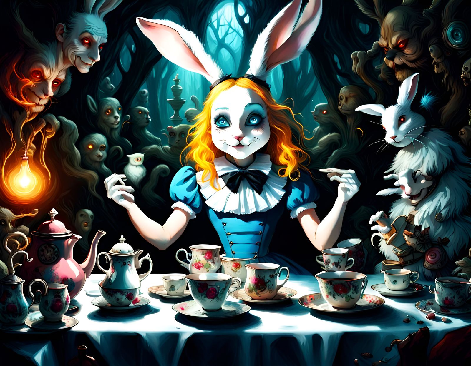 Alice in Wonderland's Dark Tea Party, Digital Illustration
