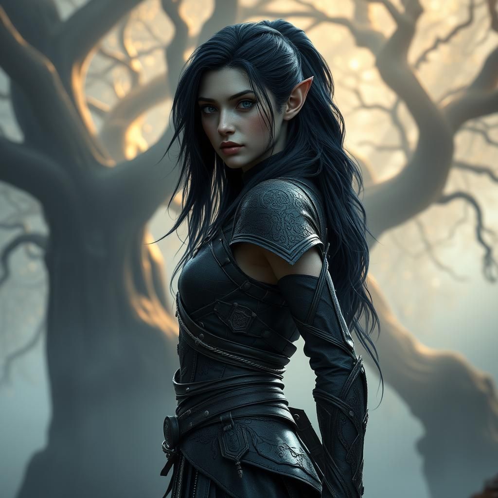 Elven Warrior in Mystical Forest, Hyperdetailed Fantasy Art