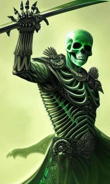 Green Skeleton Warrior with Glaive Digital Illustration