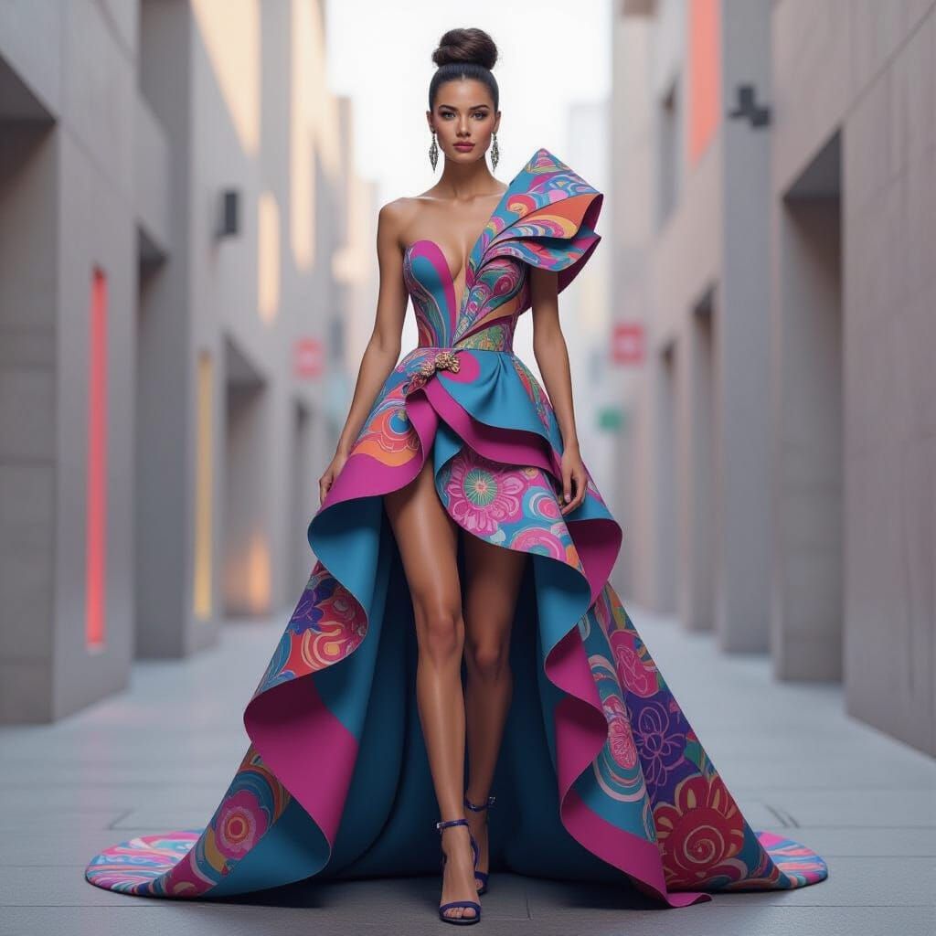 Futuristic Woman in Extravagant Dress, Digital Art