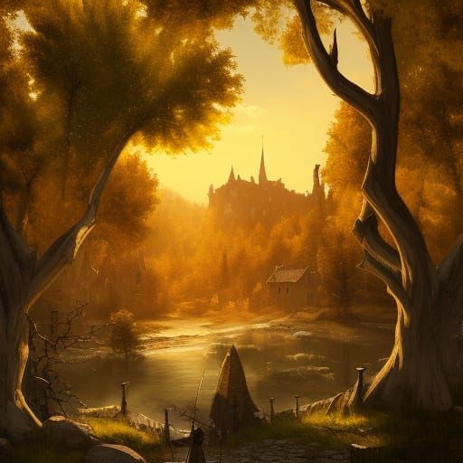 High Gothic Village in Golden Aspen Forest