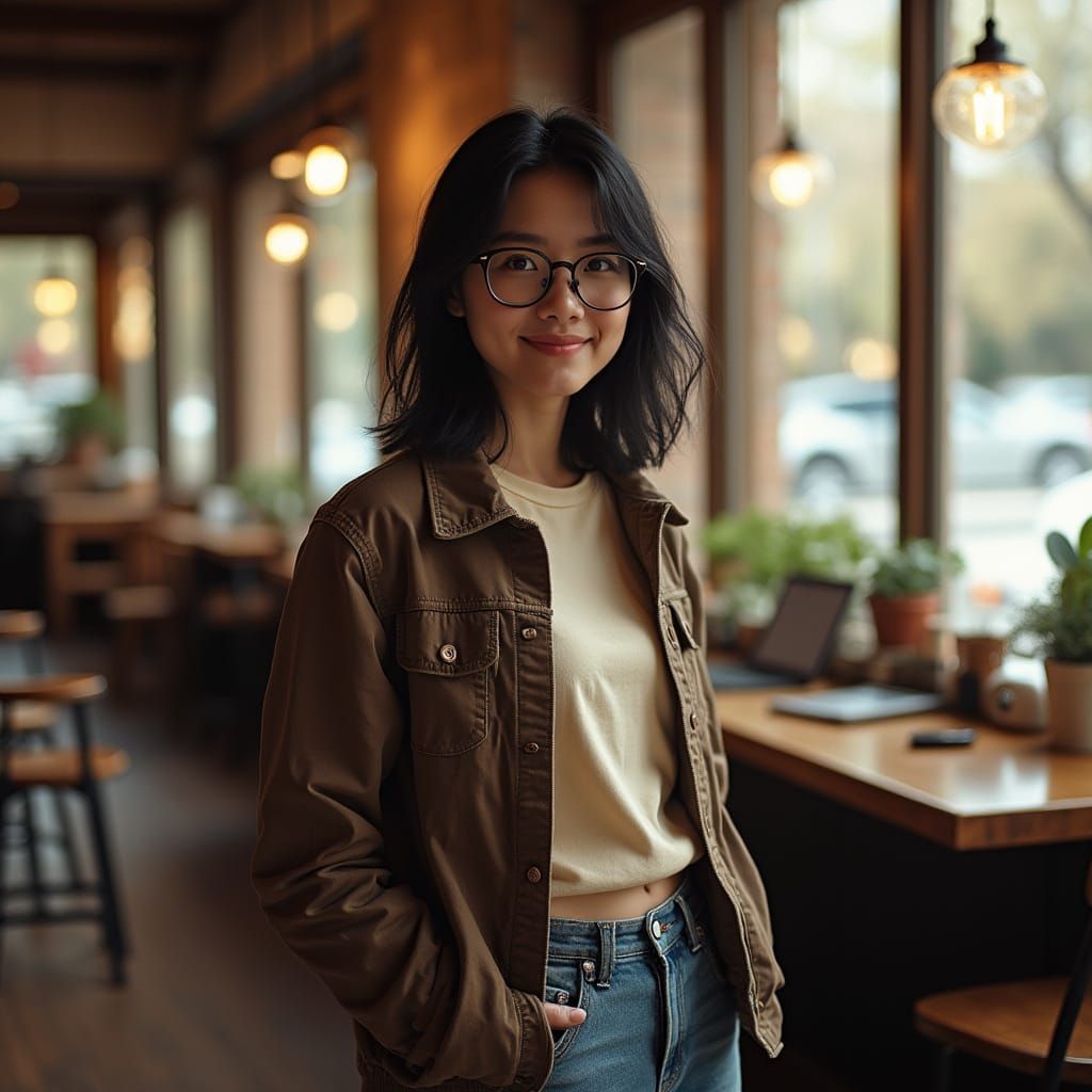 Cozy Coffee Shop Portrait of Young Woman