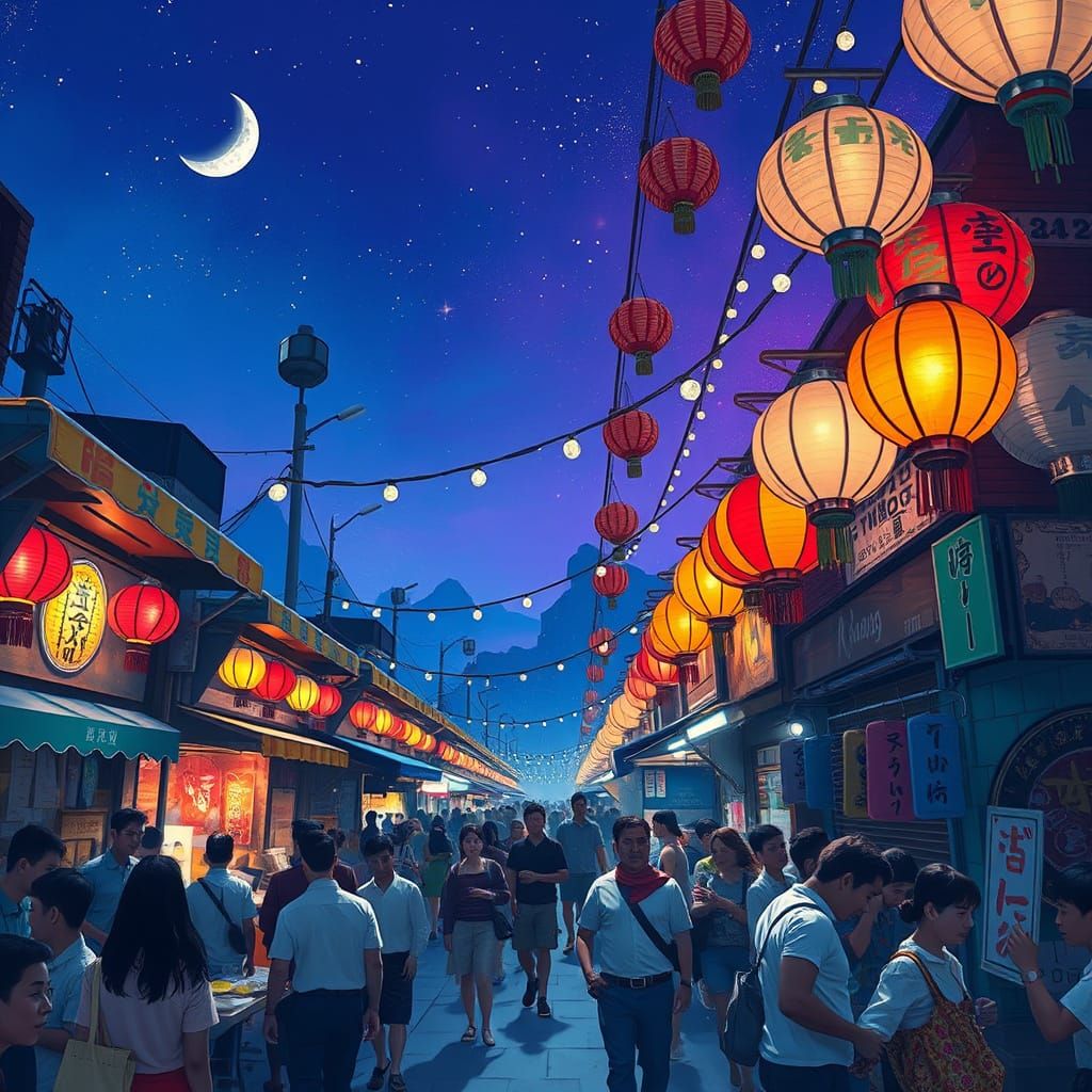 Futuristic Night Market Scene in Vibrant Colors