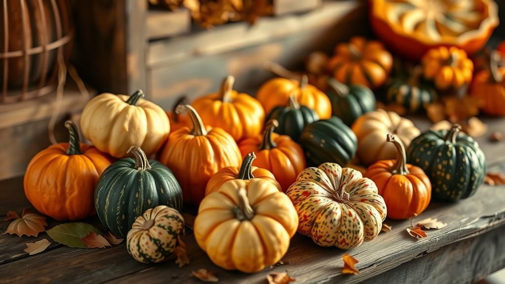 Autumnal Gourds Still Life in Golden Light