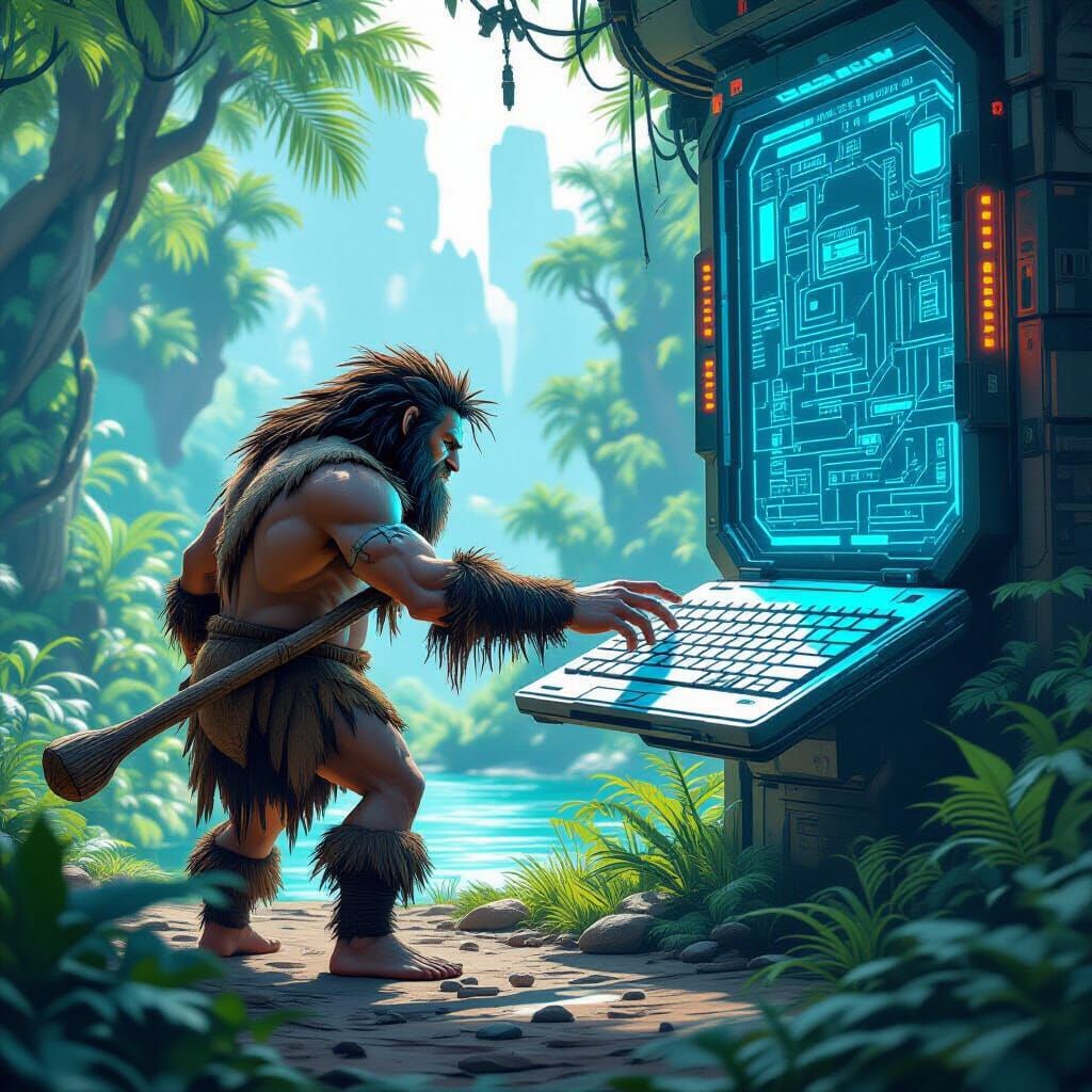 Caveman Meets Future: A Dystopian Vision