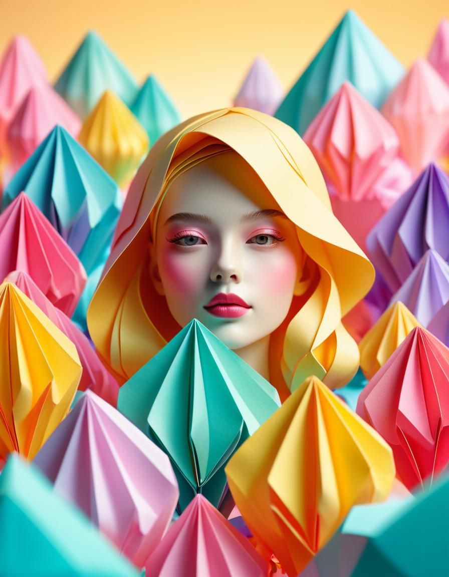 Surreal Origami Portrait in Candyland Environment