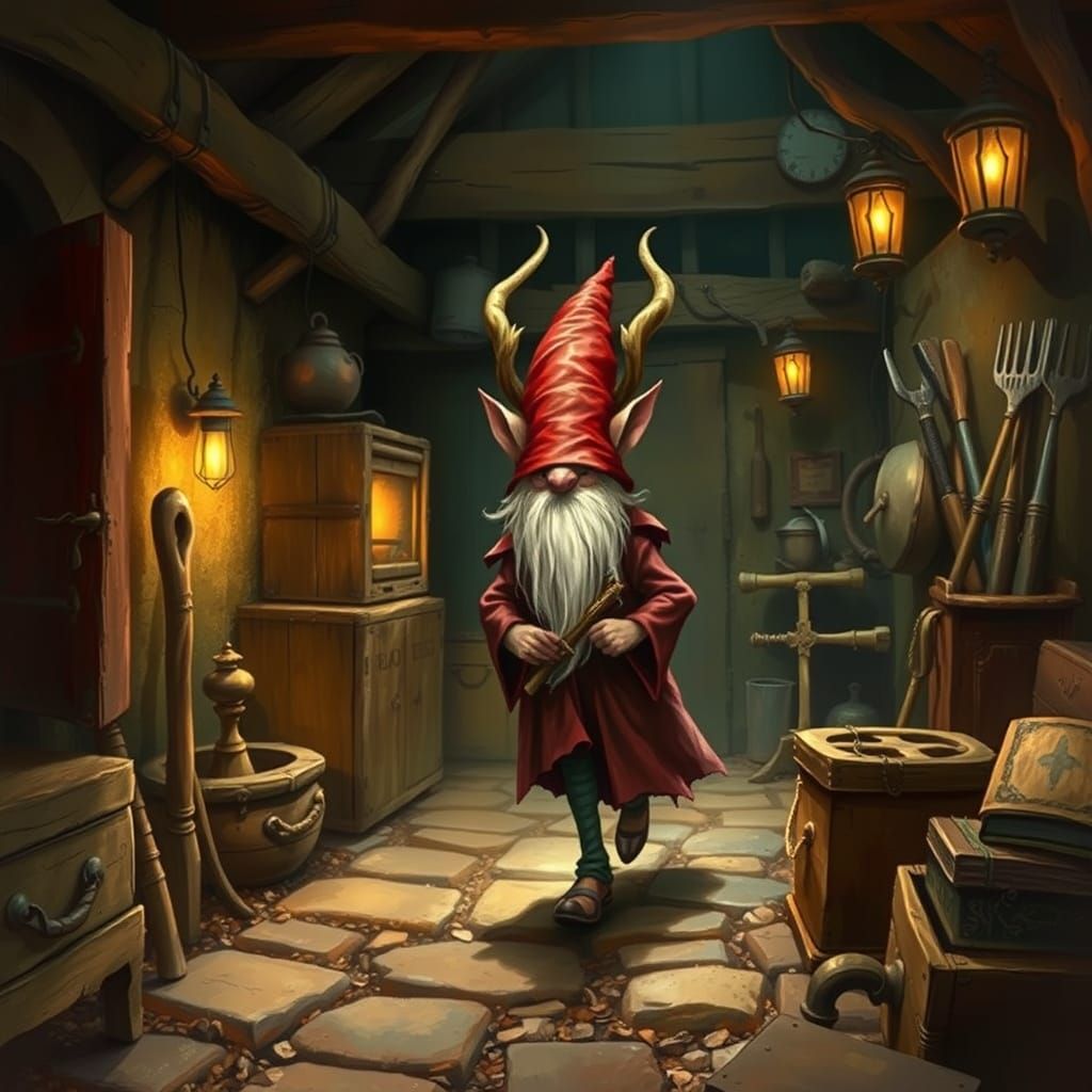 Mystical Gnome in Rustic Stable