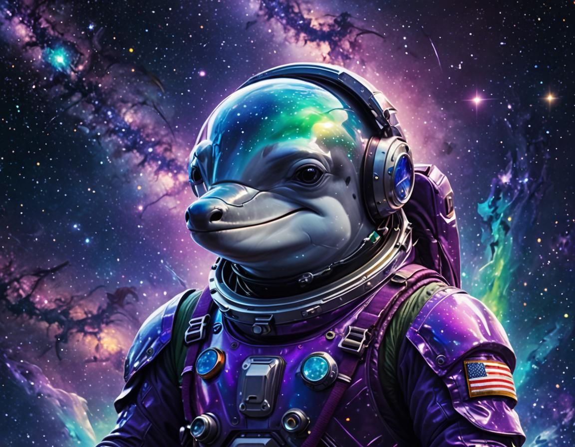 Dolphin in Spacesuit Floating in Space