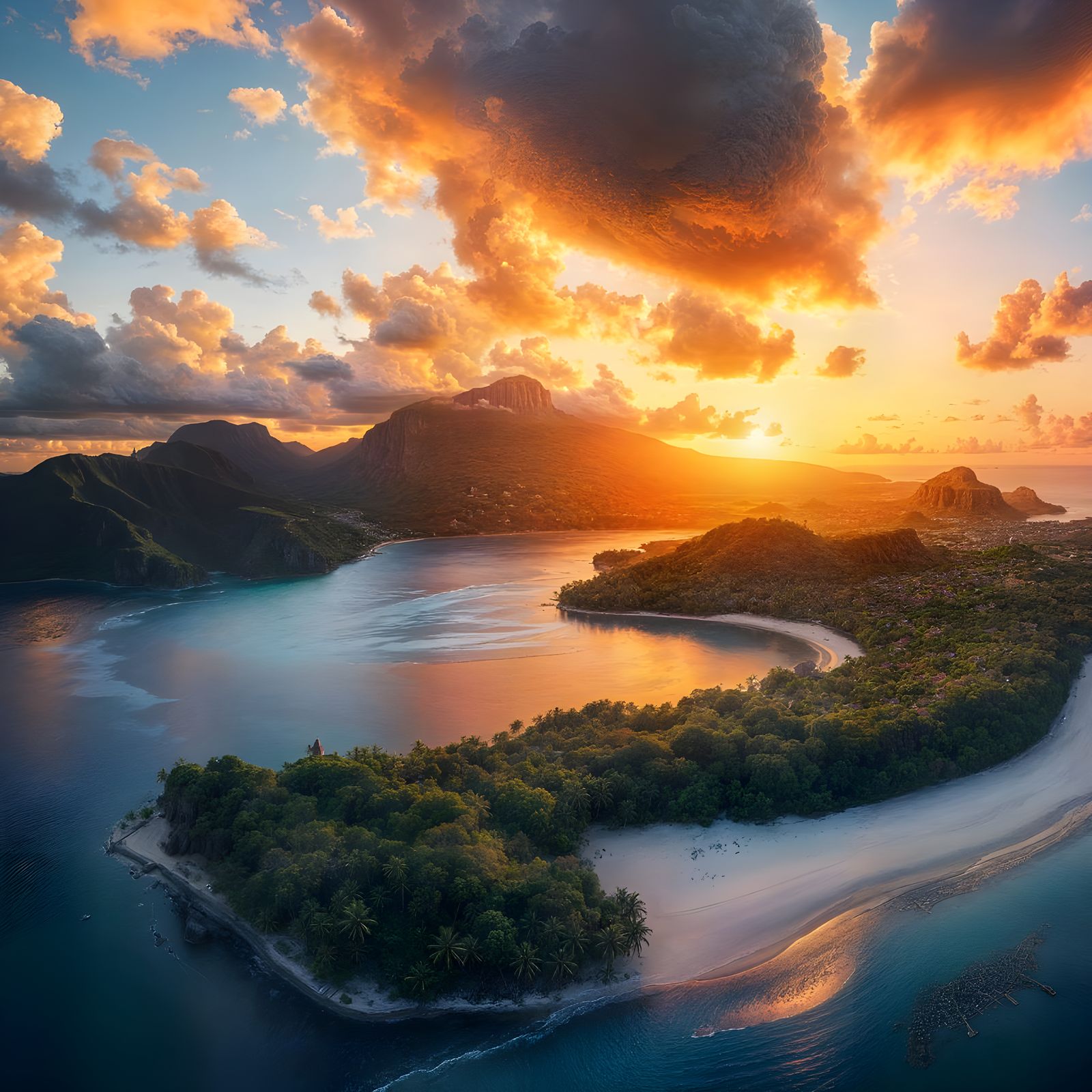 Epic Mauritius Island Sunset in Maximalist Digital Painting ...